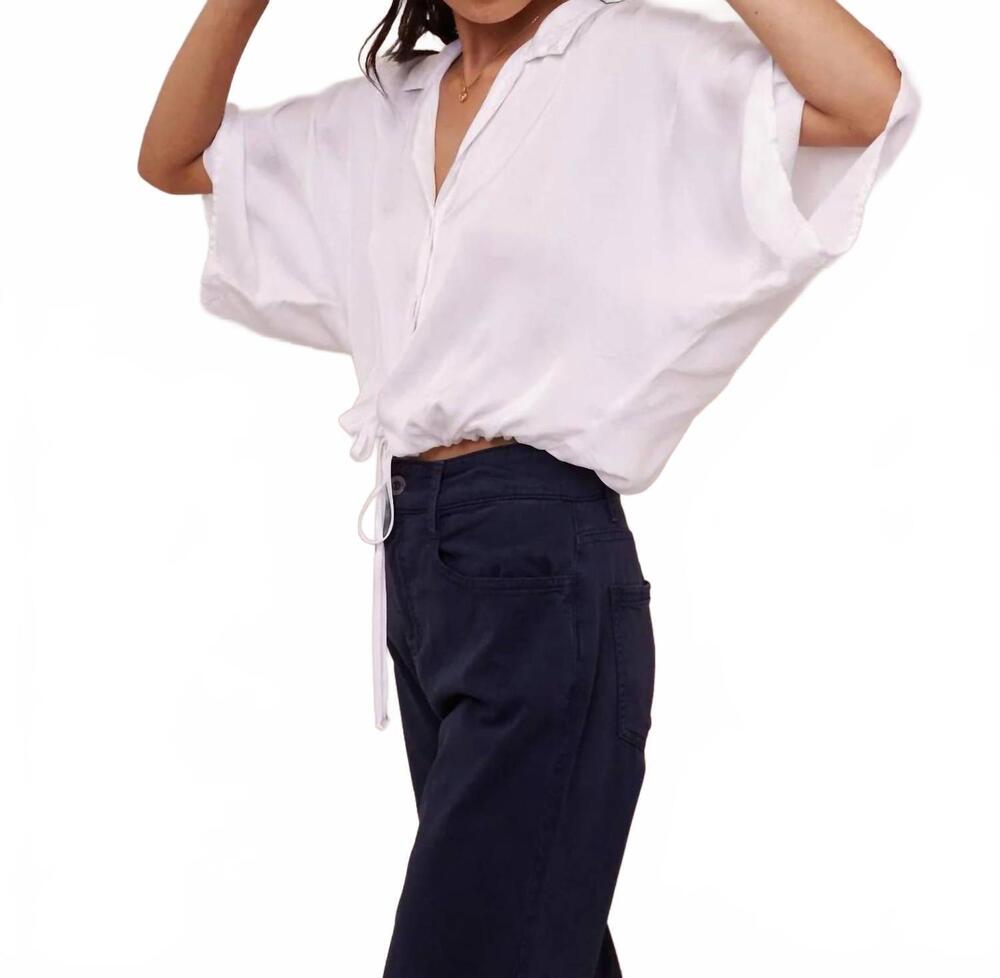 NEW BELLA DAHL flowy tie button waist shirt in white